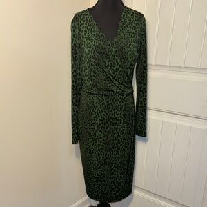 Michael Kors Long Sleeve Dress Green Animal Print